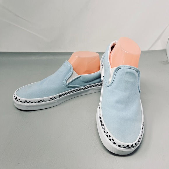 Vans Unisex M 7 W 8.5 Slip On Shoes Blue Canvas Checkerboard Skate Retro Classic - Picture 1 of 9